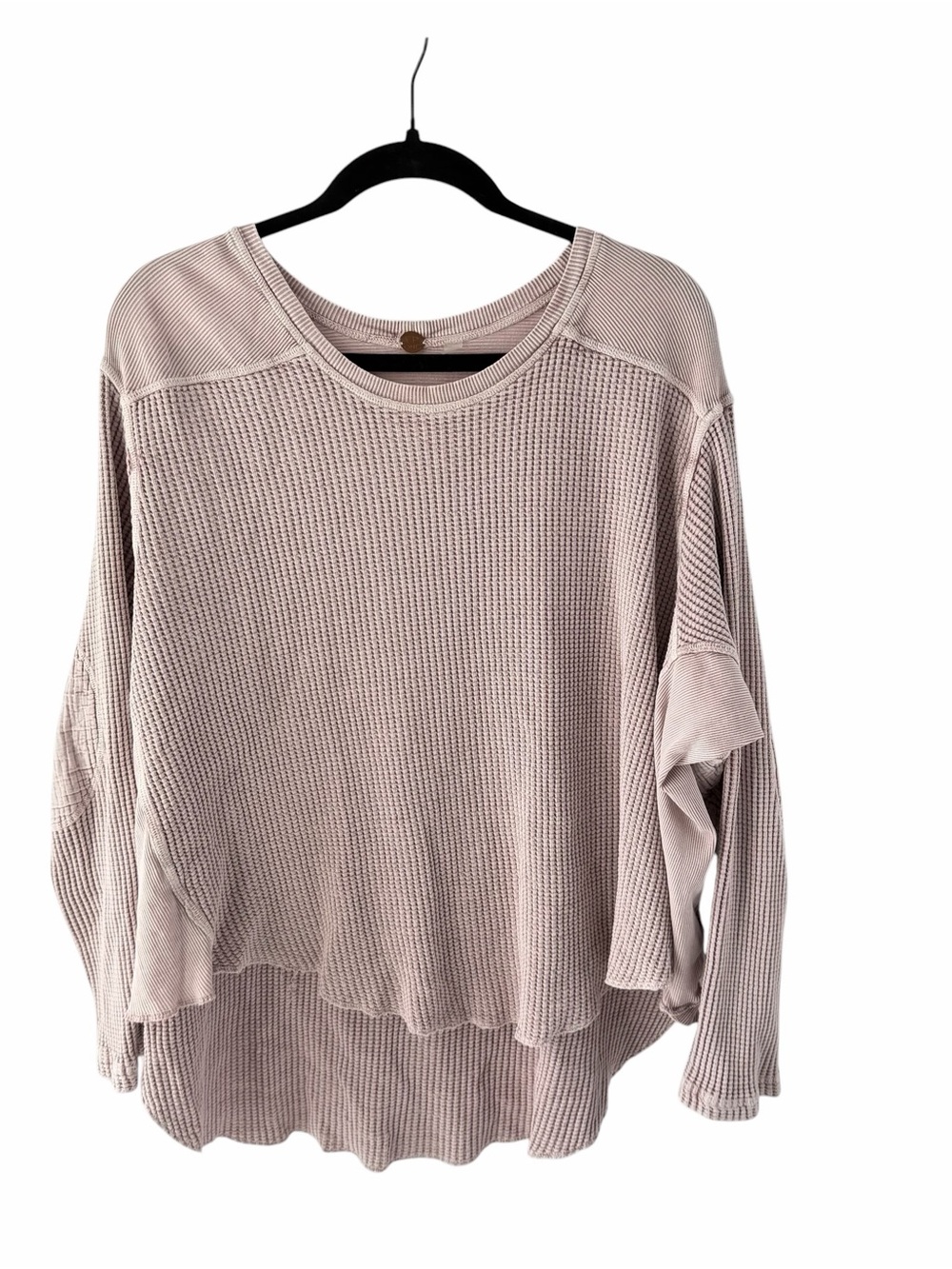 FP One Free People Relaxed Waffle-Knit Thermal Pullover Shirt TopBlush Pink Boho
